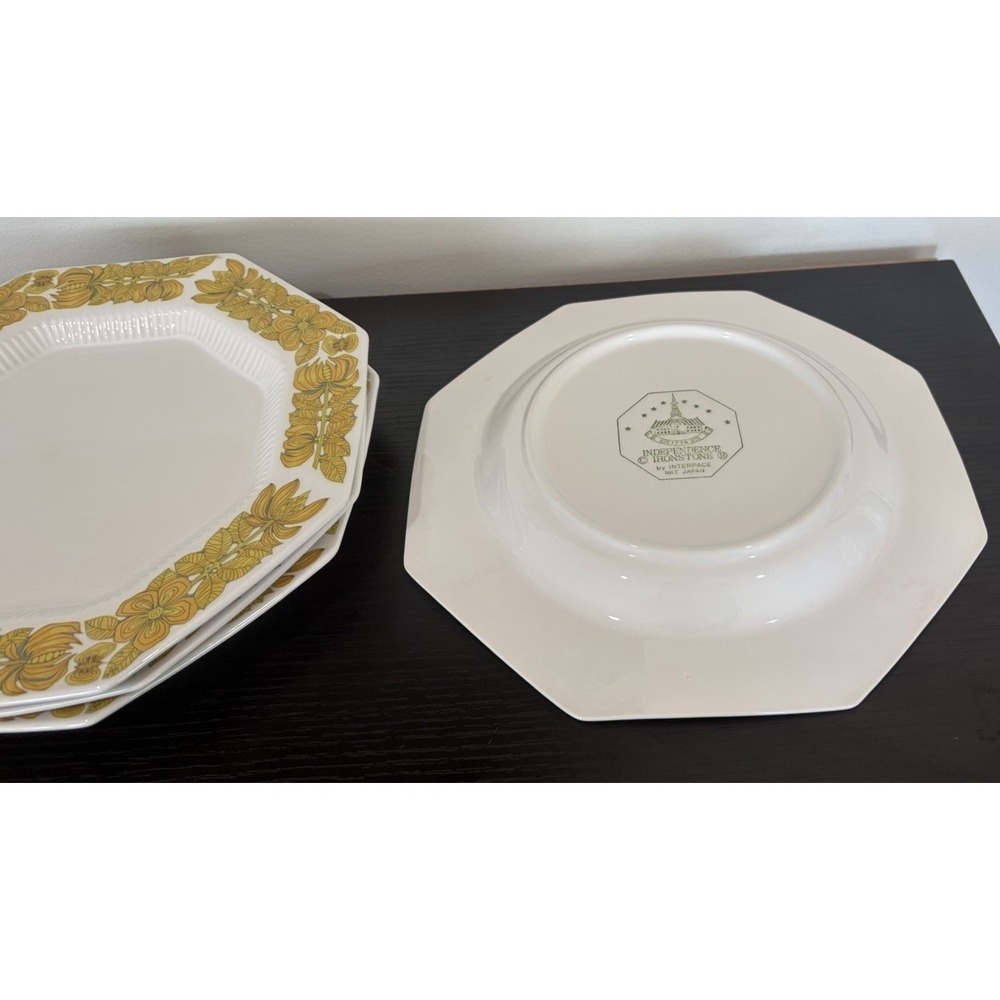 Vintage Set of 4 Yellow Bouquet Dinner Plates Independence Ironstone Japan 11" - Picture 8 of 16